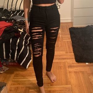 NWOT Highly Distressed High Waisted Black Denim